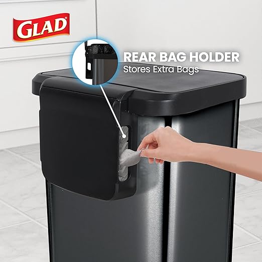 Glad Stainless Steel Step Trash Can, Large Metal Kitchen Garbage Bin with Soft Close Lid, 20 Gallon, Pewter - Indoor & Outdoor Waste Container with Odor Protection and Bag Roll Holder