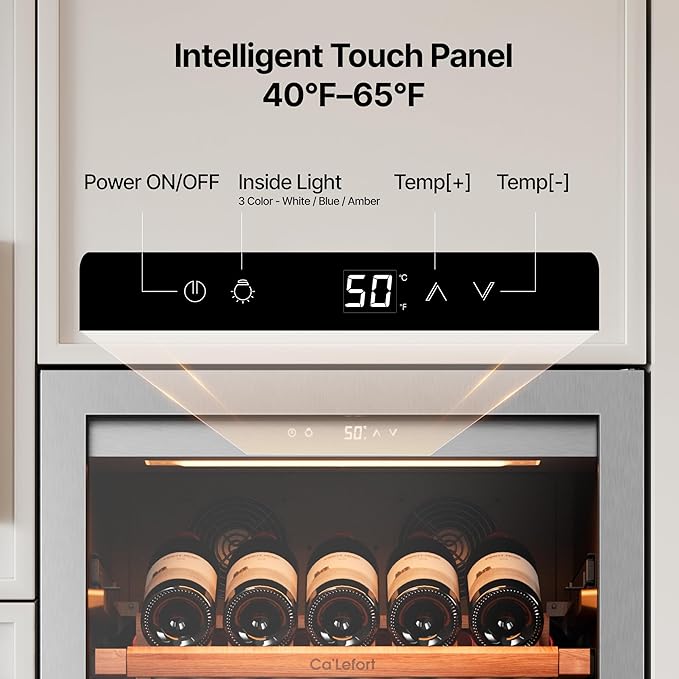 Ca'Lefort 24 Inch Wine Fridge - 166 Bottle Wine Cooler with Glass Door, 40-65°F Quiet Wine Refrigerator with Bottom Drawer 3 LED Light Built-in for Home/Bar/Kitchen Right-Hinged Door