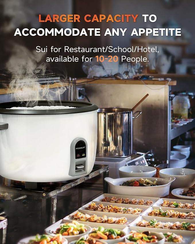 Commercial Rice Cooker, Large Capacity 20-Cup (UnCooked), 40-Cup (Cooked) with One Touch Operation and 12-Hour Keep Warm, Easy to Use and clean, 1200W