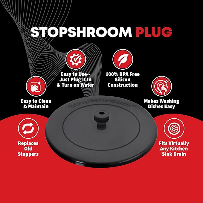 Kitchen SinkShroom Clog-Free Kitchen Sink Drain Strainer with Stopper - Sink Protector for Kitchen Sink, Stainless Steel, Matte Black