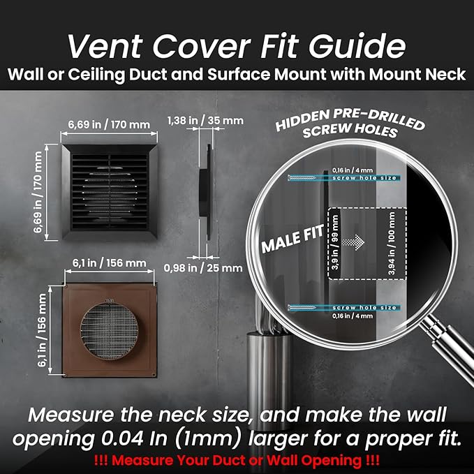 Repa Market 4 Inch (Opening) Black Air Vent Cover - Plastic Fresh Air Intake Vent for Round Duct - Register Vent Cover with Mesh Screen - Wall or Ceiling HVAC Return Air Register - Modern Soffit Vents