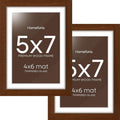 Homeforia 5x7 Brown Picture Frame, High End Dark Oak 5x7 Wooden Frames with Mat 4x6 Photo, 5 x 7 Walnut Wood Frame Matted to 4 x 6 Print, 7x5 Wall or Tabletop Frame, Tempered Glass, Wall Kit, Set of 2