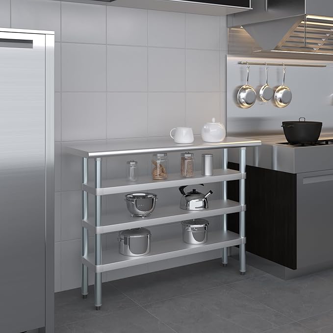 14 in. x 48 in. Stainless Steel Work Table with Three Bottom Shelves | NSF Kitchen Prep Table | Utitly Metal Table