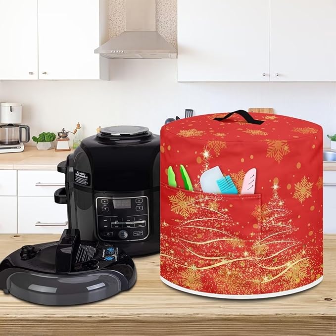 Golden Christmas Tree Dust Cover for Kitchen Instant Pot Accessories Appliance Cover Quart Pressure Cooker Air Fryer Rice Cooker Kitchen Appliance Dust Covers with Storage Pockets Size M