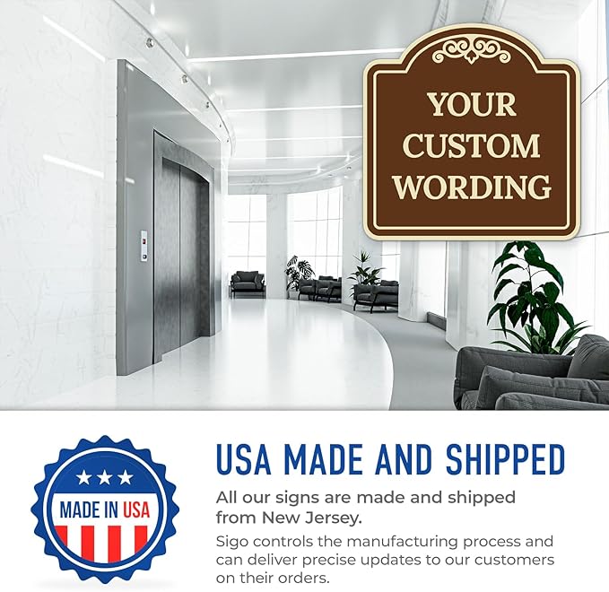 Custom Decorative Sign, Personalized Metal Sign for Business, Driveway, Home, Airbnb, Office Door Plaque, Brown Background Sign, 24x24 Inches, ACM, Fade Resistant, Made in USA by Sigo Signs