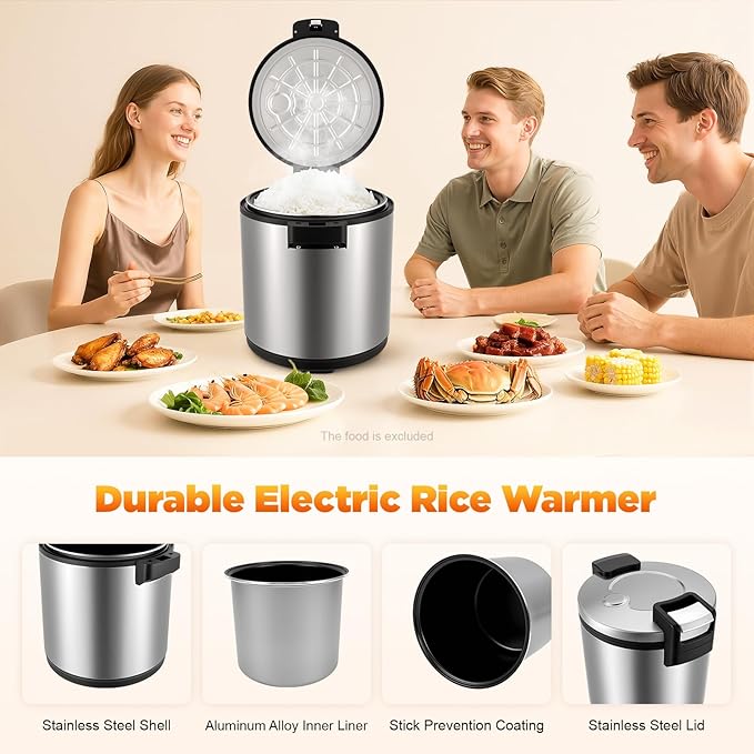 120 Cup Commercial Rice Warmer (Not Cooker), 24.3 QT Big Rice Warmer, Food Soup Sushi Warmers, Constant Temp. 154°F and 161°F, 110W, Non-Stick Inner Pot