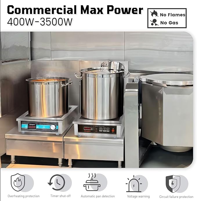 3500W Commercial Induction Cooktop, 240V Single Induction Burner with 18-Hour Timer, High-Efficiency Induction Heater for Restaurant & Catering
