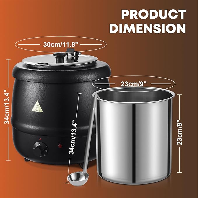 Commercial Soup Warmers Soup Kettle with Stainless Steel Hinged Lid and Detachable Insert Pot for Restaurants and Party, Home, Catering