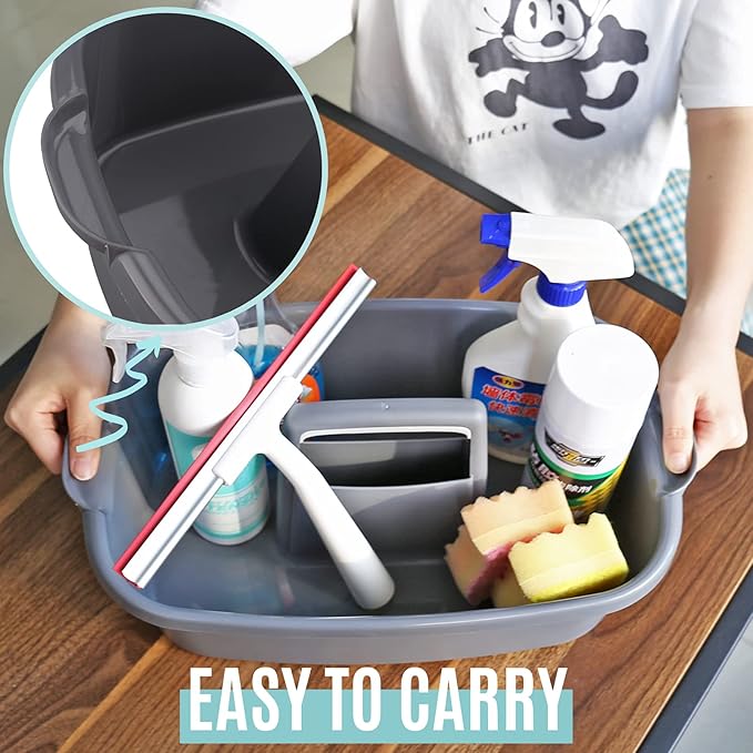 Cleaning Supplies Caddy, Household Tools Organizer with Handle, Large Plastic Bucket, Portable Shower Basket Tote, Gray