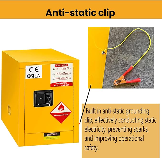 12 Gallon Safety Storage Flammable Cabinet, Adjustable Shelf Galvanized Steel 3 Point Locker Flammable Storage Cabinet, for Commercial, Industrial and Lab