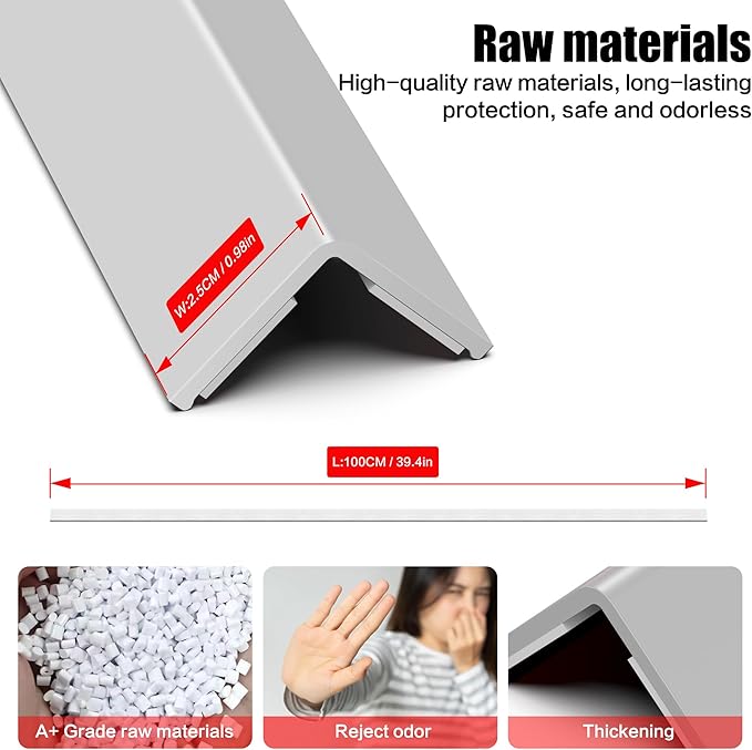 ‎Frychee Wall Corner Protector, Walls Edge Protector，Self-Adhesive Wall Corner Guards,PVC Double Side Edge Protector， Furniture Stairs Guard (Gray 2PCS 100cm/39.37in)