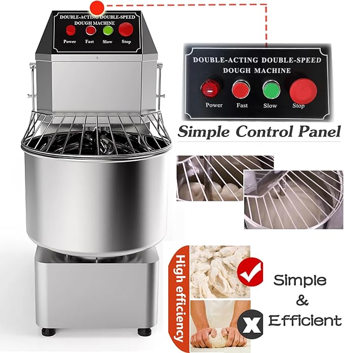 INTSUPERMAI Commercial Dough Mixer Machine Electric Food Mixer with Double Action Double Speed Spiral Mixing for Schools Bakeries Restaurants Pizzerias 110V (Standard Type, 50L)