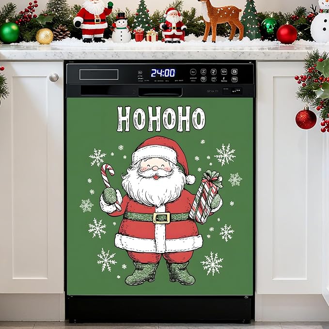 Christmas Santa Dishwasher Magnet Cover, 23" W x 26" H Fridge Magnetic Stickers Reuseable Magnet Panel Decal Cover for Washing Machine Fridge Microwave Cabinet Kitchen Christmas Decoration