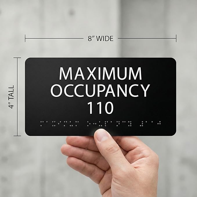 ALPHA DOG ADA SIGNS Custom Maximum Occupancy Sign 4x8 Inch - Personalized Room Capacity Limit Sign with Grade 2 Braille - ADA Compliant Business Signage - Made in USA - Black