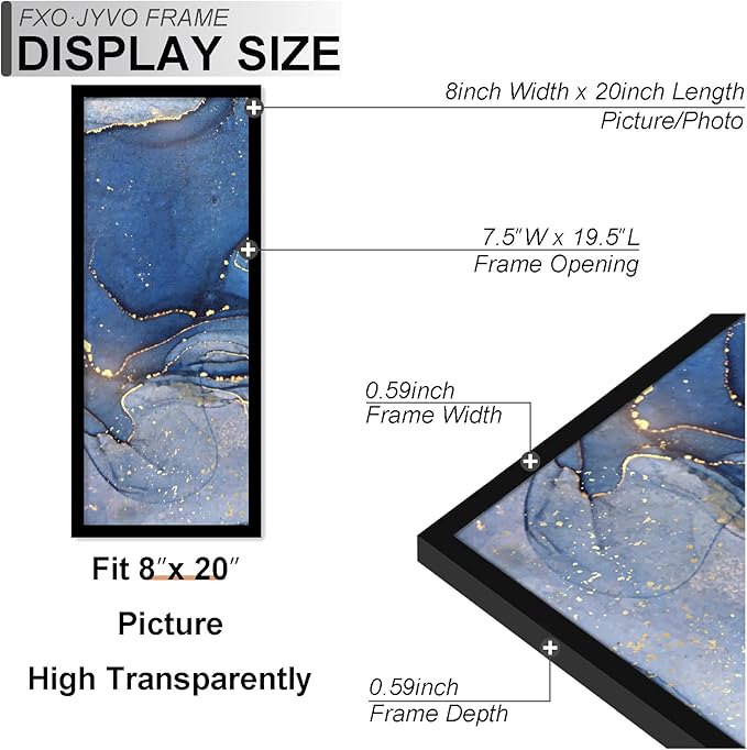 8x20 Picture Frame Set of 3, Black Frame for 8 x 20 Inch Picture Poster Photo, Light Weight and High Transparent 8 by 20 Frame for Wall - 3 Pack/Black/8"x20"