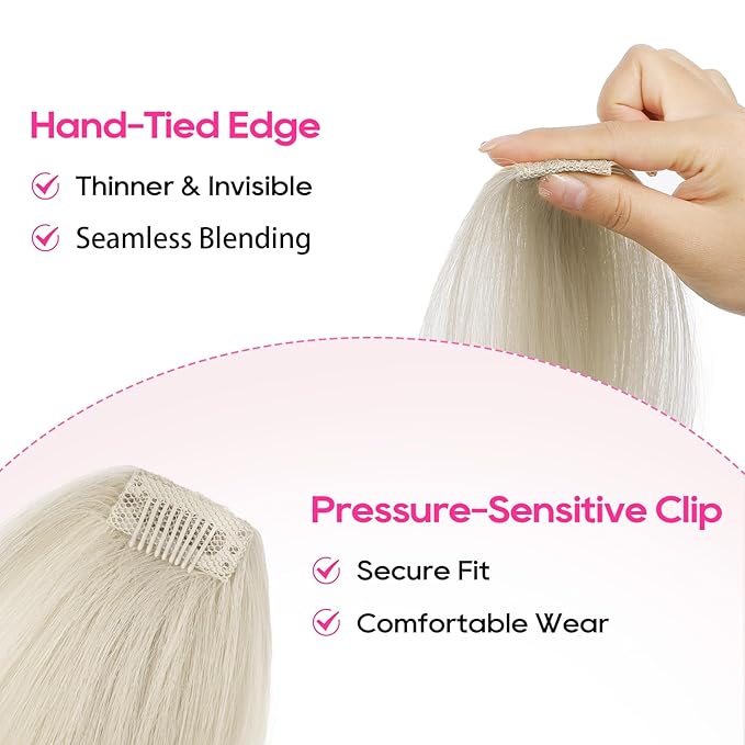 REECHO Clip in Hair Volumizer, Short Thick Clip in Hairpieces Adding Extra Hair Volume Extensions for Women with Thin Fine (Platinum Blonde, 8 Inch(Pack of 2))