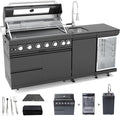 Outdoor Kitchen Island, 82 Inch 6 Burner Gas Grill Combination With Refrigerator and Sink, Outdoor Stainless Steel Barbecue Bar, 85000 BTU Propane Grill for Patios, Gardens, Parties