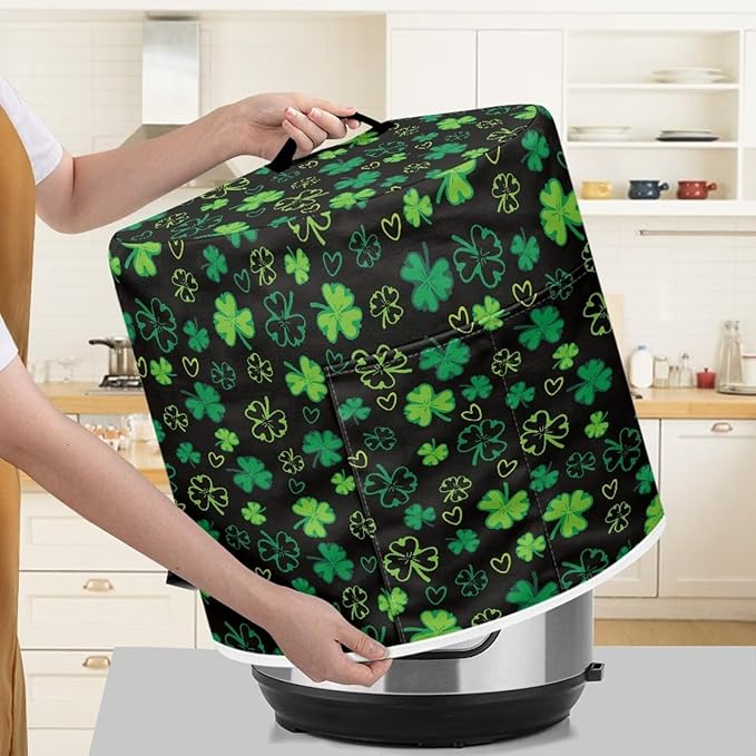 Xoenoiee Shamrock Black Print Kitchen Appliance Dust Cover with Pockets, Electric Pressure Cooker Cover Compatible with Crock Pot, Rice Cooker Covers for St.Patrick's Day Decor, for 3 Qt