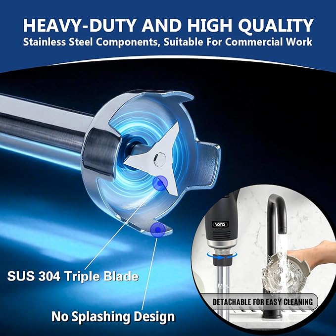 VONCI 18inch Commercial Immersion Blender Detachable Shaft, 350W, 500W & 750W Compatible, Stainless Steel Removable Shaft.