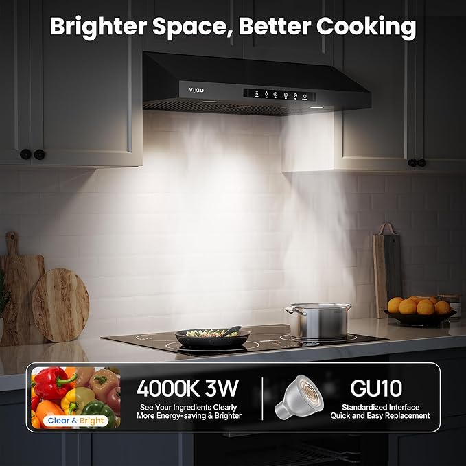 Range Hood 36 Inch Under Cabinet, 900 CFM Dual Centrifugal Motor, 3-Speed Ducted Kitchen Vent, Reusable Filters, Stainless Steel Kitchen Exhaust Fan with LED Lights, Black