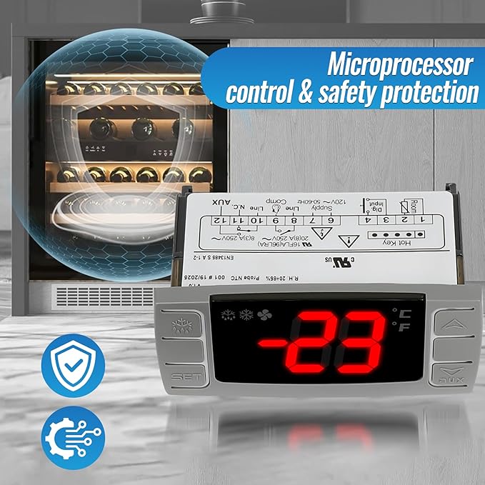 Replacement for Dixell XR03CX-4N0F1 Temperature Controllers, Ideal for 120V 50-60hz Commercial Refrigerators/Freezer,Programmable Digital Thermostat with Sensor Probe & Mounting Hardware