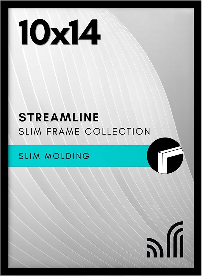 Americanflat 10x14 Picture Frame with Shatter-Resistant Glass - Streamline Collection - Thin Border Picture Frame for Wall Display - Hanging Hardware Included - Black