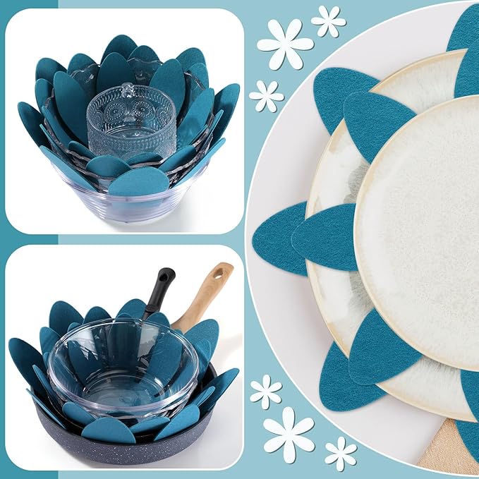Queekay 12 Pcs Felt Pot and Pan Protectors 12/14/16 Inch Larger Thicker Pan Protector Pads, Colorful Pot Separators for Stacking Cookware Organizing Protecting(Navy Blue)