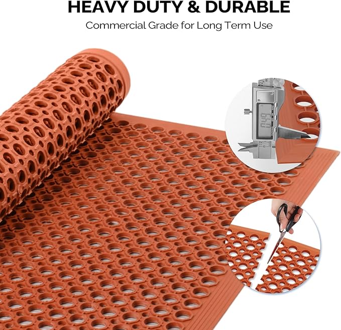 ROVSUN Rubber Floor Mat with Holes, Anti-Fatigue/Non-Slip Drainage Mat, for Industrial Kitchen Restaurant Bar Bathroom Utility Garage Pool Entry Door Mat, Indoor (36'' x 60'' Red 2Pcs)