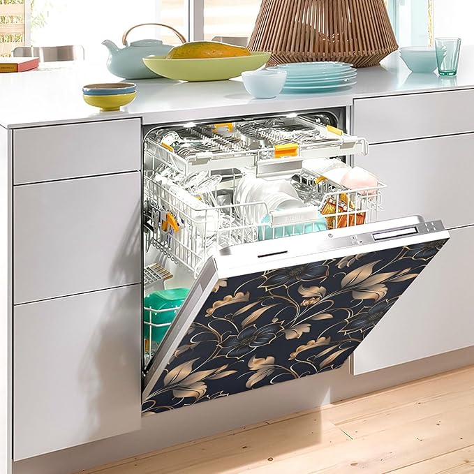 senya Dishwasher Magnet Cover Panel for The Front Dark Black Flowers Dish Washer Door Sticker Home Kitchen Decoration Refrigerator Magnet Art Decor