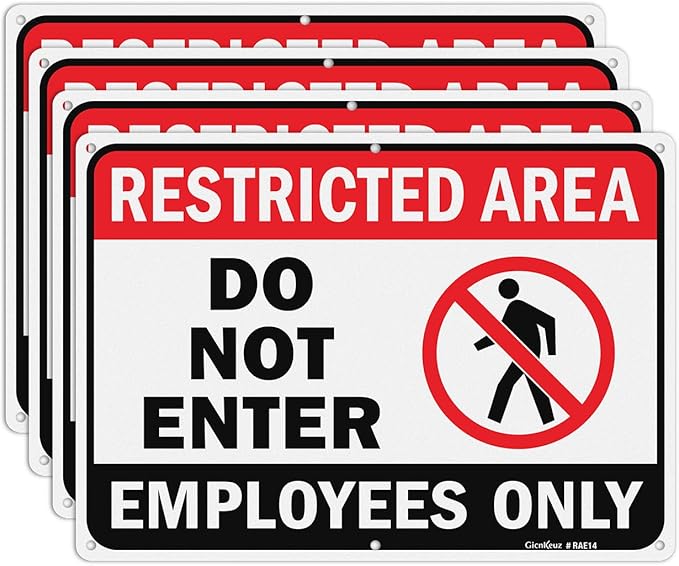 GicnKeuz Large Restricted Area Sign, 14x10 Inches Do Not Enter - Employees Only Signs, Rust Free.40 Reflective Aluminum, Fade Resistant/Waterproof, 6 Pre-drilled Holes (4 Pack)