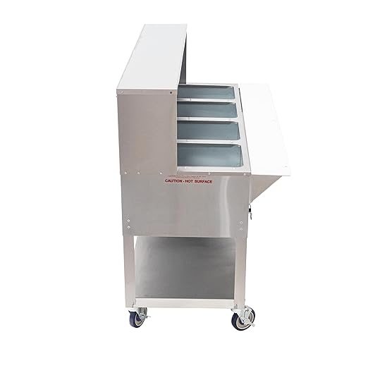 Kratos Commercial Mobile Electric Steam Table/Hot Food Table with Overshelf and Sneeze Guard, 4 Wells, Stainless Steel, NSF, 120V (28W-203)