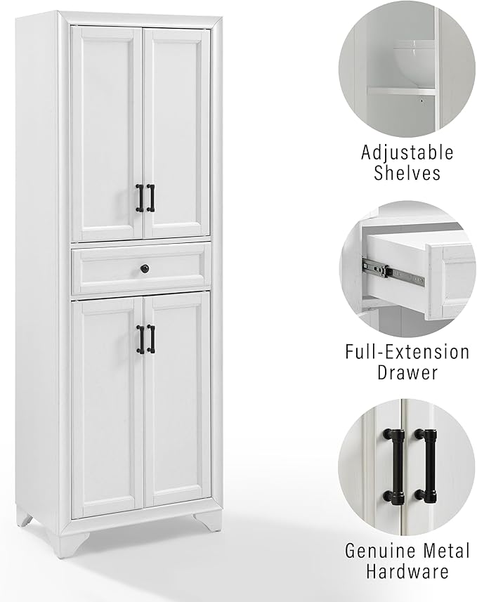 Crosley Furniture Tara 3-Piece Modern Farmhouse Sideboard Buffet Cabinet and Kitchen Storage Pantry Set, Distressed White