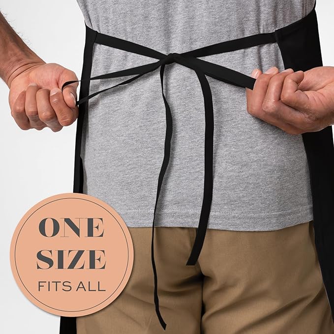 White Classic Black Aprons Bulk - Commercial Chef Bib Apron for Kitchen and Restaurant Cooking without Pockets, Unisex Women and Men, Adult - 12 Pack