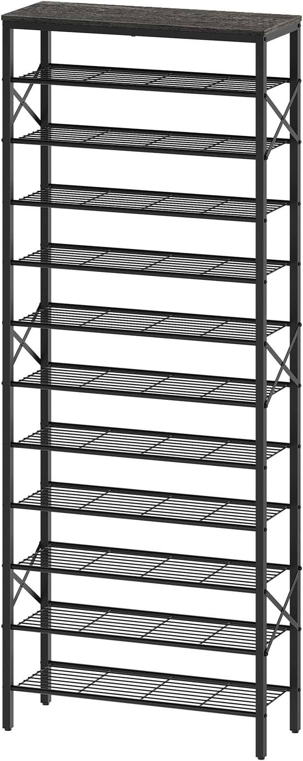 12 Tier Shoe Rack, Large Capacity Shoe Storage Organizer Holds 48 Pairs, Sturdy and Stable, for Entryway, Hallway, Closet, Dorm Room, Charcoal and Black SS12BC