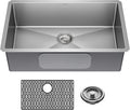 DELTA FAUCET Delta Lenta 30-inch Undermount 16 Gauge Stainless Steel Single Bowl Kitchen Sink with Accessories, 953034-30S-SS, Satin