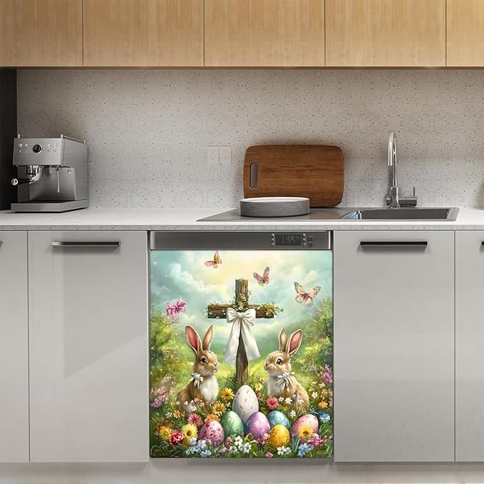 Easter Eggs Rabbit Holiday Dishwasher Magnet Cover Magnetic Dishwasher Decorative Cover Front Dishwasher Door Covers Reuseable Dishwasher Covers Decal for Kitchen Home Decorative