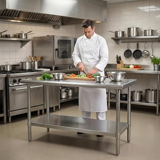 Stainless Steel Table for Prep & Work 30x48, 4ft, Commercial Heavy Duty Table with Undershelf for Restaurant, Home and Hotel Kitchen