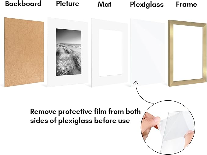 Americanflat 8x10 Picture Frame with Polished Plexiglass - Set of 5 - Use as 5x7 Frame with Mat or Display 8x10 Photo Without Mat - Galleria Collection - Picture Frames for Tabletop and Wall - Gold
