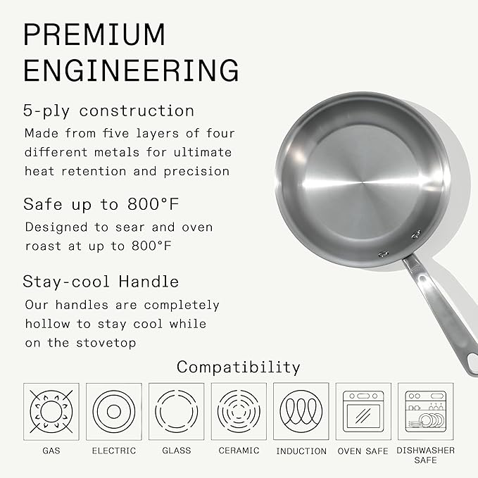 Made In Cookware - 10-Inch Stainless Steel Frying Pan - 5 Ply Stainless Clad - Professional Cookware - Crafted in Italy - Induction Compatible