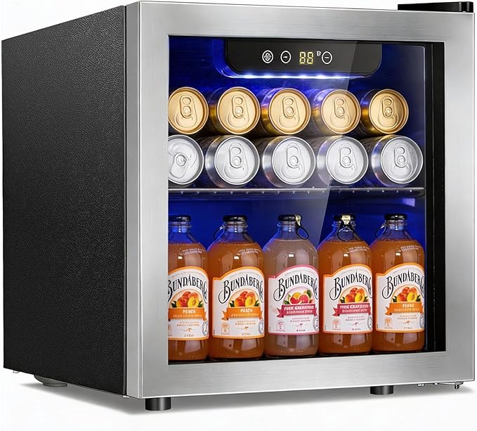 Antarctic Star 48 Can Beverage Refrigerator, 12 Bottle Mini Fridge with Seamless Stainless Steel Glass Door, Digital Temperature Display, Countertop Wine Cooler for Home Bar, Office, Kitchen, Silver