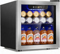 Antarctic Star 48 Can Beverage Refrigerator, 12 Bottle Mini Fridge with Seamless Stainless Steel Glass Door, Digital Temperature Display, Countertop Wine Cooler for Home Bar, Office, Kitchen, Silver