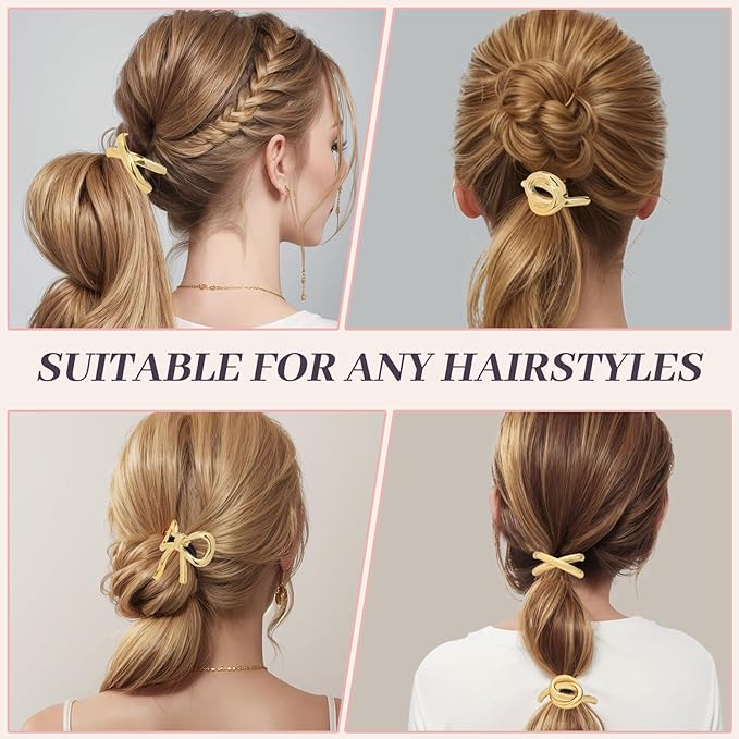 3PCS Metal Hair Tie For Women,Gold Cuffs,Metal Geometric Gold Hair Ties, Hair Accessories Stretchy and Non-Damage Ponytail Holders,Ponytail Cuff Hair Bands For Hair Styling (SET5)