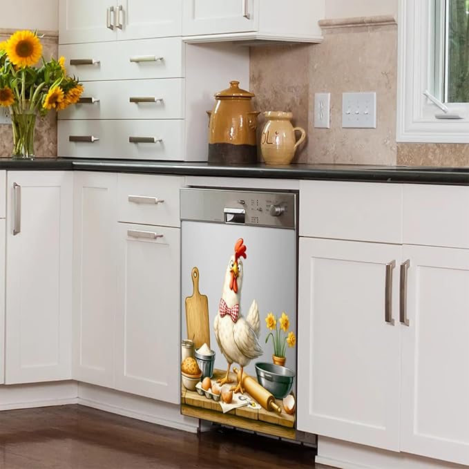 Rooster Funny Kitchen Dishwasher Magnet Cover for The Front Dishwasher Door Cover Panel Decals Magnetic Refrigerator Cover for Kitchen Farmhouse Home Decor 23 X 26 in