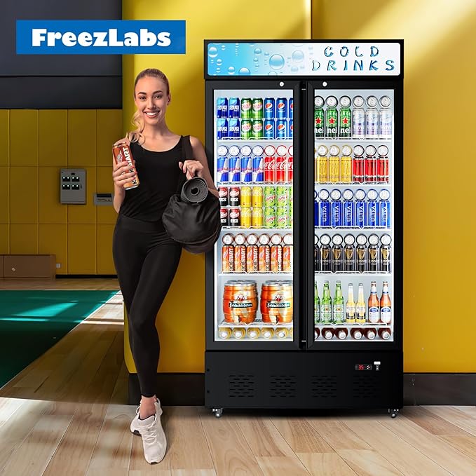 Commercial Beverage Refrigerator, 30 Cu.ft. Fridge Display Glass Door Upright Display Door with Adjustable Shelves LED Light for Restaurant,Grocery Stores,Office