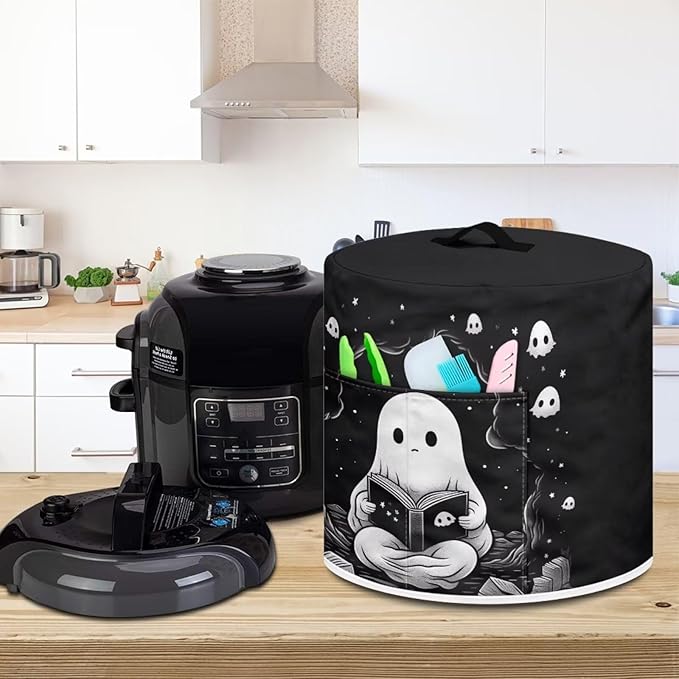 TODIYADDU Black Cute Ghost Pressure Cooker Cover for Women Trendy Instant Pot Cover with Top Handle and Pocket Kitchen Appliance Cover Dust Cover for 6 Quart Instant Pot and Extra Accessories Gifts