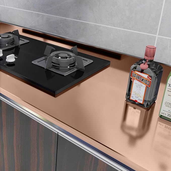 Rose Gold Metallic Contact Paper Peel and Stick Countertop Contact Paper Self-Adhesive Waterproof DIY Decor Wallpaper for Kitchen Backsplash Fridge and Cabinets11.8 x80