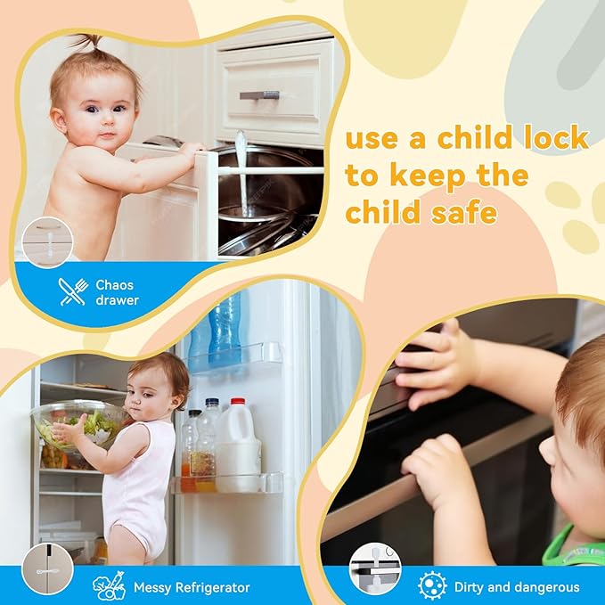 Child Safety Cabinet Locks(10 Pack)–Adjustable Baby Proofing Strap Latches for Drawers,Cupboard,Cabinets,Fridge,Toilet Seat,Door,Closet–No Drill No Tool Adhesive Installation