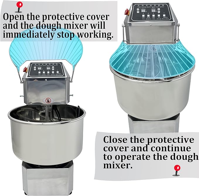INTSUPERMAI Commercial Dough Mixer, 50QT Stand Flour Mixing Machine, Double Action Double Speed, with A Dough Cutter, 110V/2200W Electric Food Stand Spiral Mixer