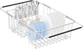 Large Dish Drying Rack in Sink Expandable, Adjustable304 Stainless Steel Metal Dish DrainerRack Organizer with Stainless Steel Utensil Holder Over Inside Sink Counter, Rustproof