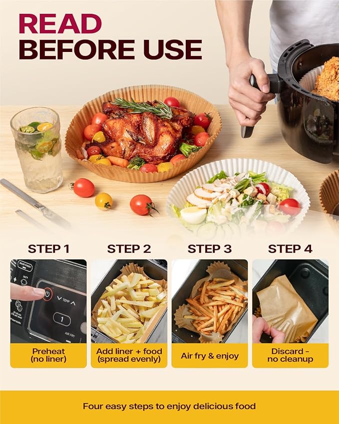 Katbite Air Fryer Liners Disposable - 8 inch Square Non-Stick Airfryer Paper Liners, Unbleached Parchment Paper for 5 to 8 Qt Basket, Frying, Baking, Cooking, Roasting, Easy Cleanup, 130pcs
